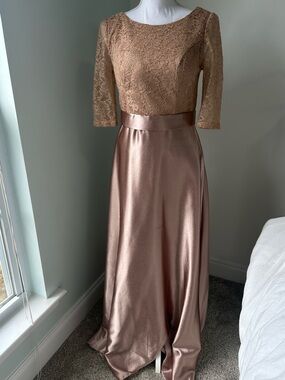 SHEIN Rose Gold Lace & Satin Maxi Dress